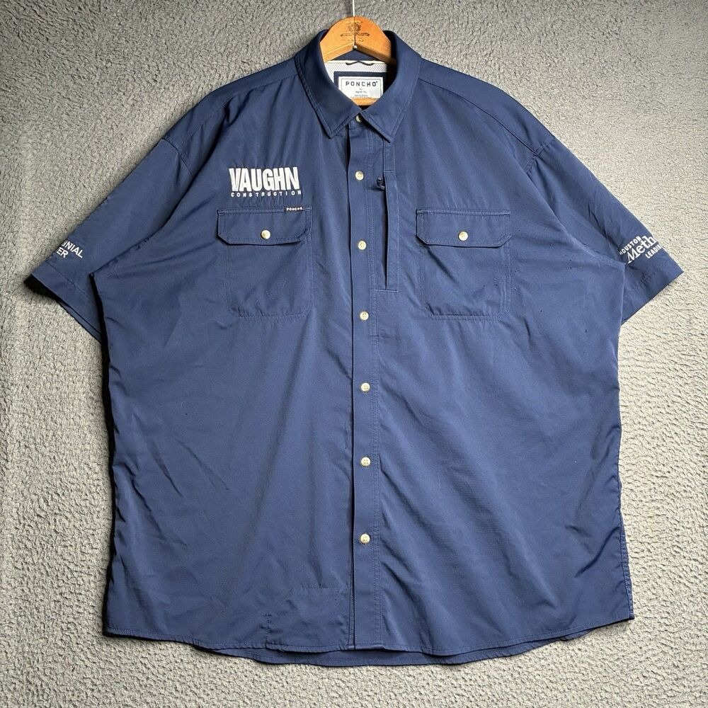 Poncho Fishing Shirt Mens XL Blue Short Sleeve Magnetic Pocket Utility